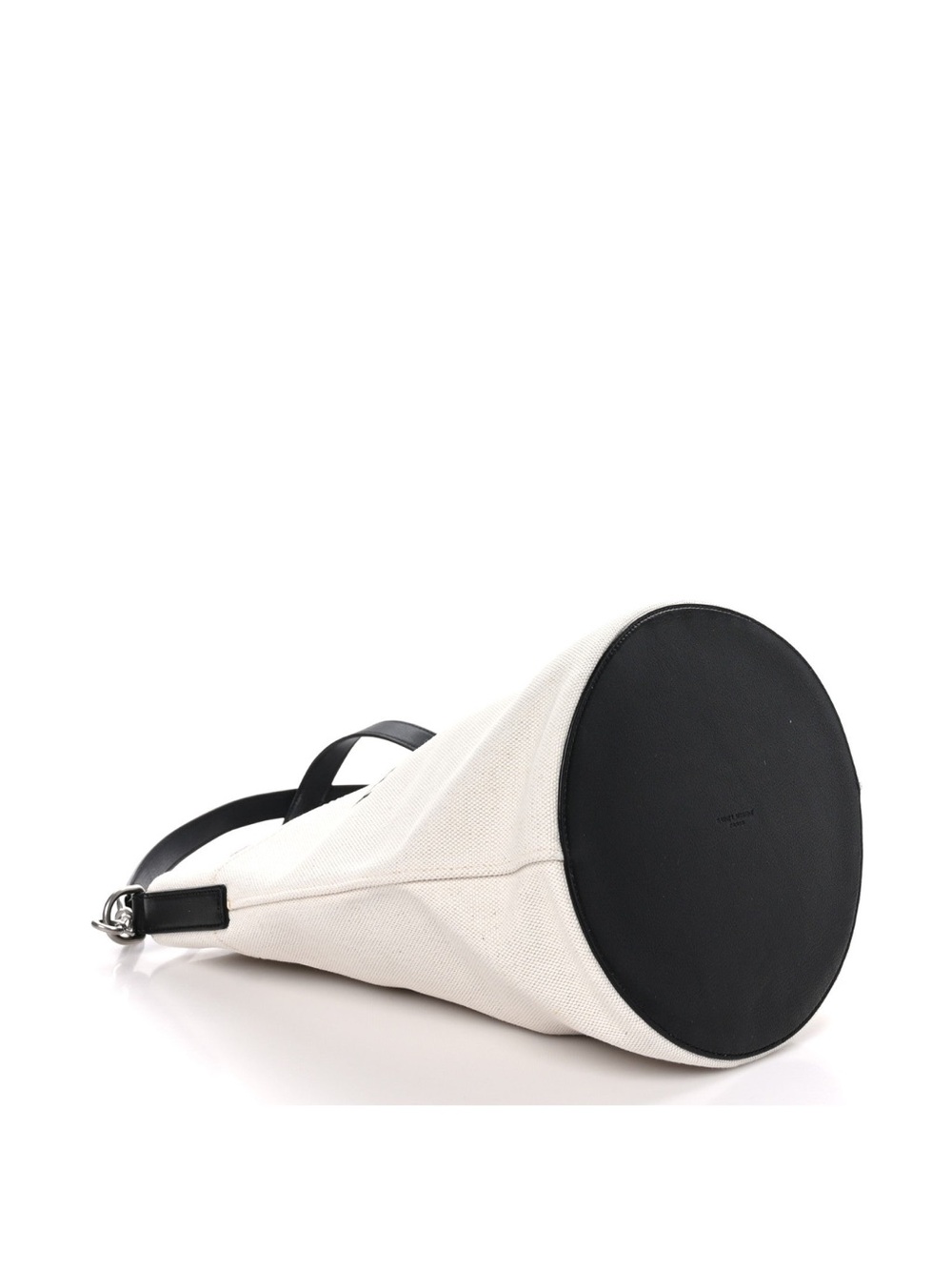 SAINT LAURENT RIVE GAUCHE CANVAS BUCKET BAG W/ LEATHER ZIP POUCH - IVORY/BLACK - Picture 4 of 10
